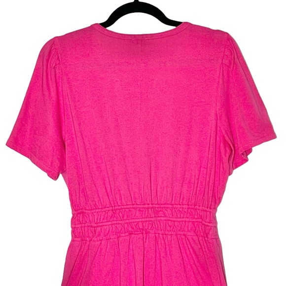 NWT J. Crew Factory Pink V-Neck Cotton Knit Tie-Waist Tiered Mini Dress, Small - Picture 9 of 13